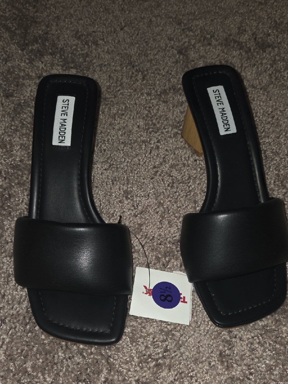 Steve Madden Black Padded Slide Mules with Block Heel